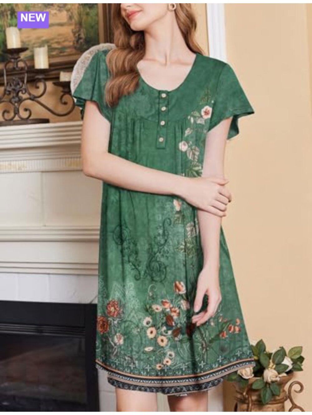 Ekouaer House Dress with Pockets Short Sleeve Moo Moo Nightgown Sleepshirt - Picture 2 of 5